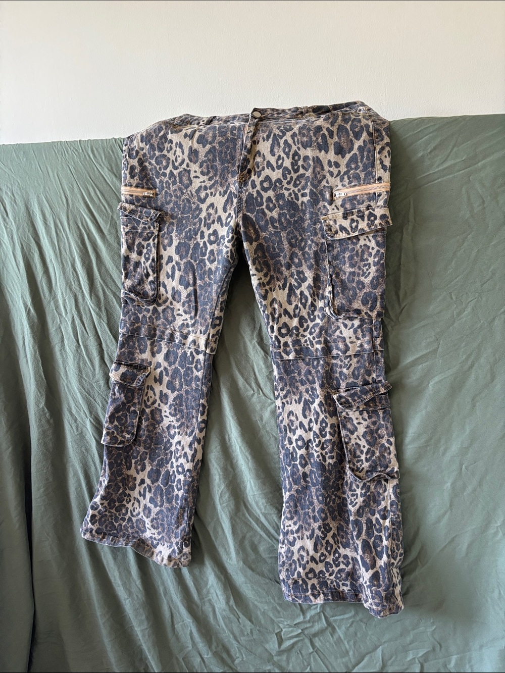 Leopard Print Cargo Pants - Brown and Black
